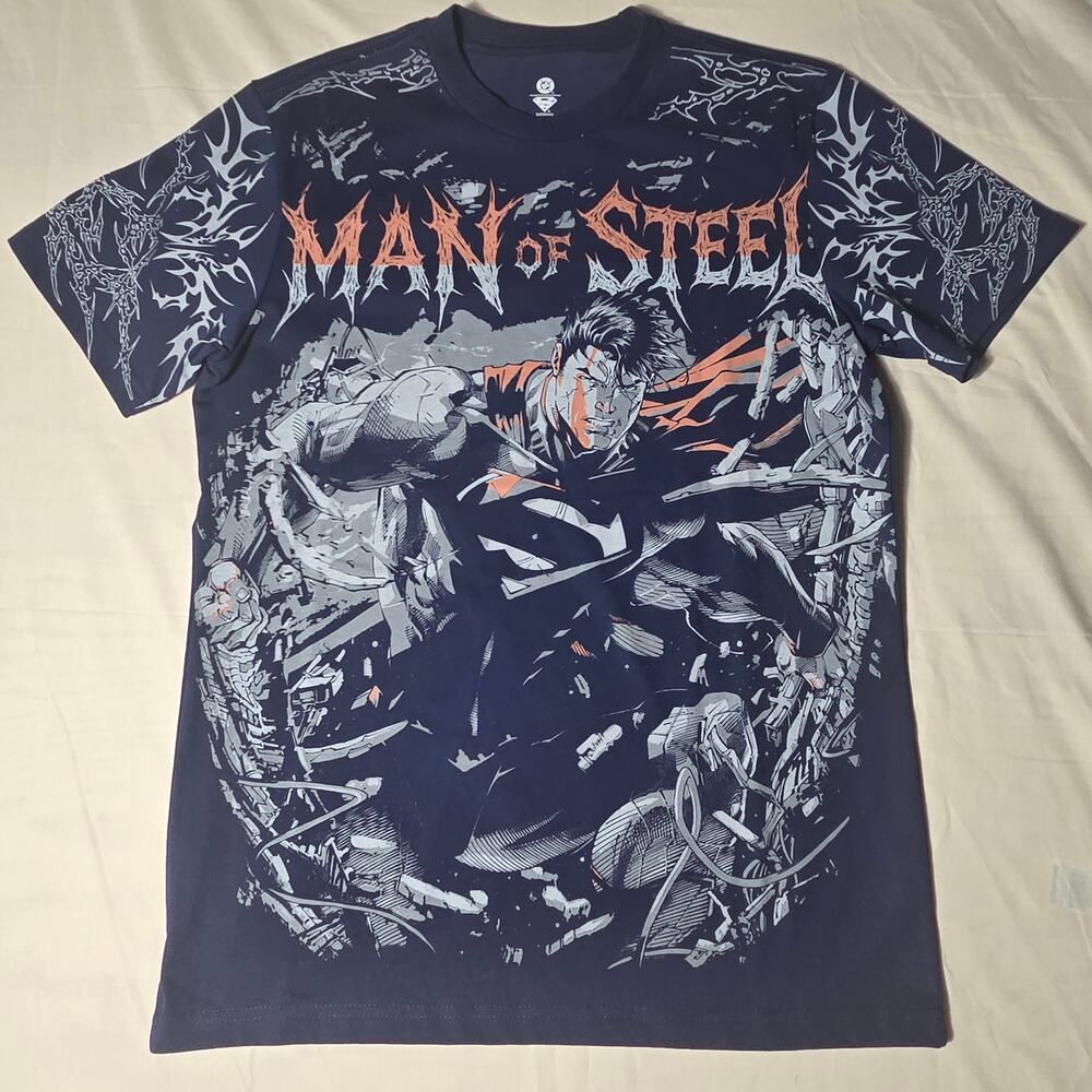 DC Comics Superman Man of Steel Graphic Tee Blue Size M Mad Engine Streetwear